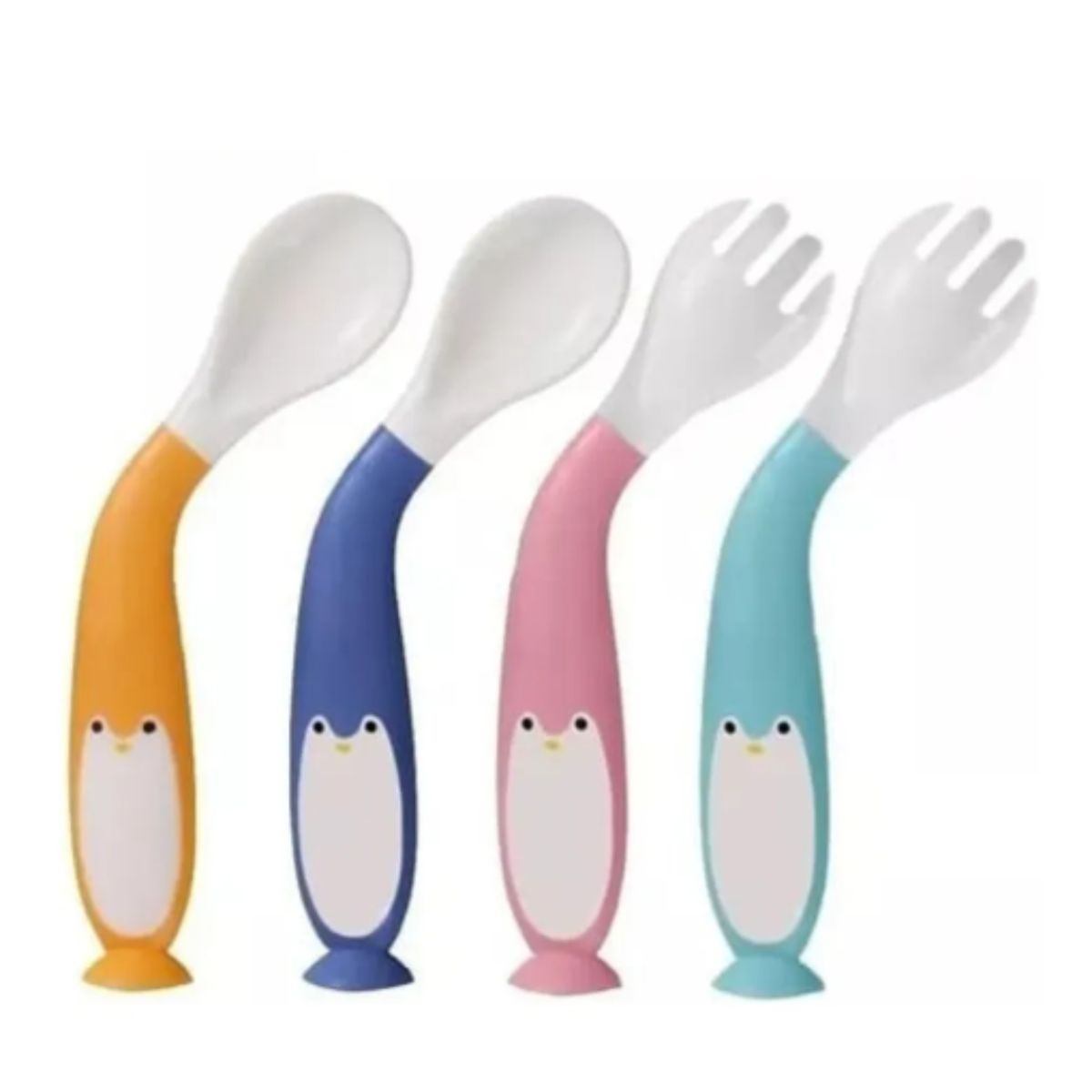 GENERICO - Set Cuchara Y Tenedor Silicona Flexible Para Bebe Pingüino