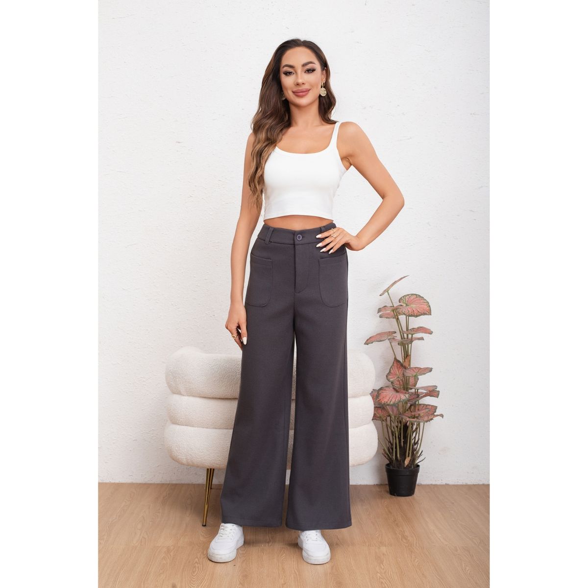 LIKE SHOP - Pantalón Casual Mujer Bolsillo Otoño Invierno Ancho 0126