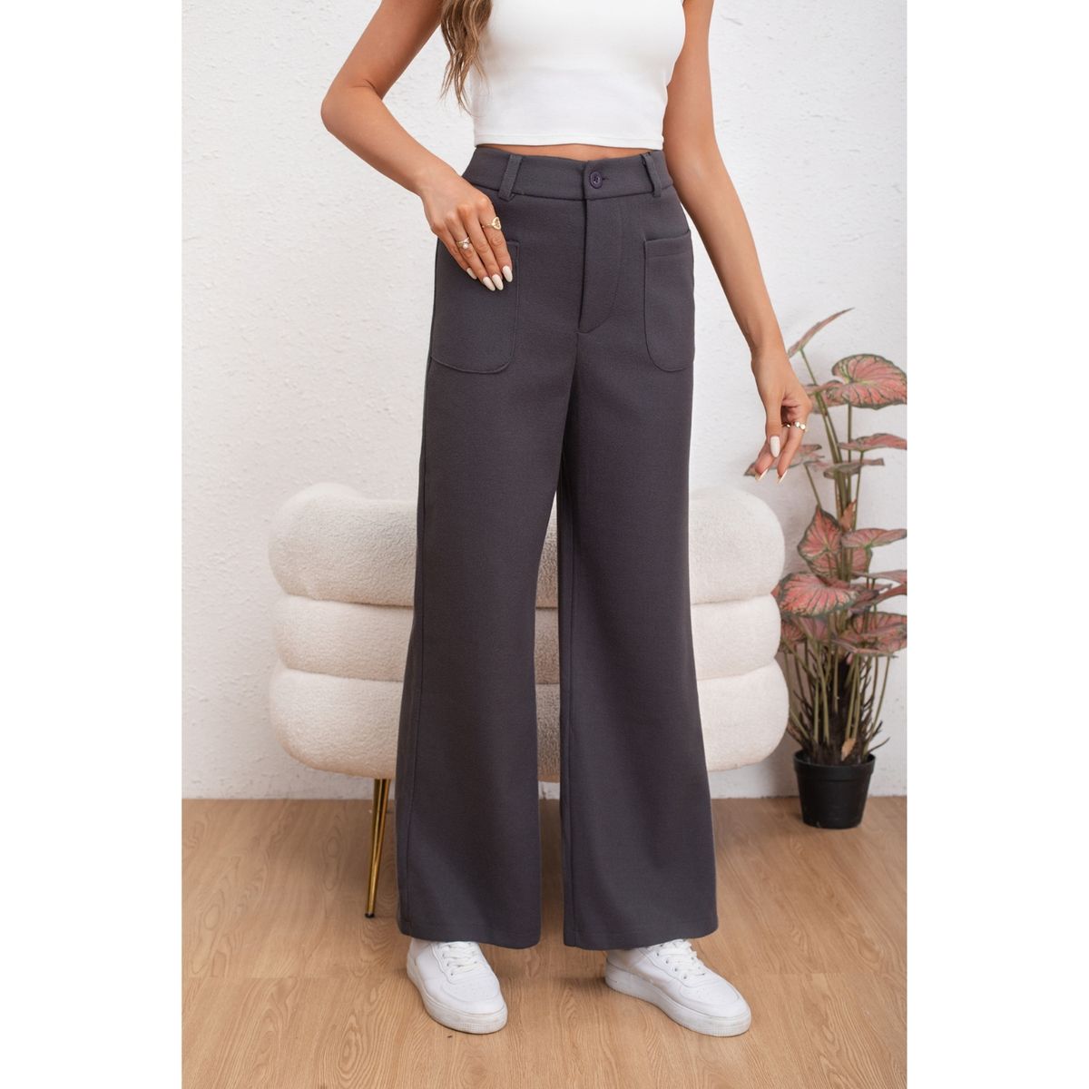 LIKE SHOP - Pantalón Casual Mujer Bolsillo Otoño Invierno Ancho 0126