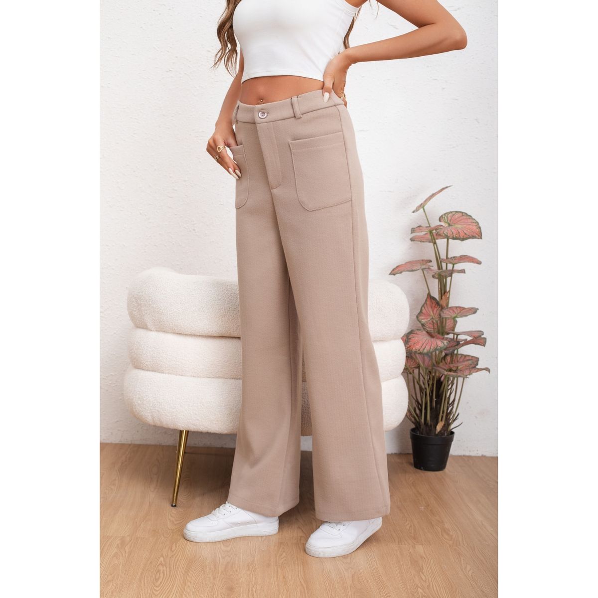 LIKE SHOP - Pantalón Casual Mujer Bolsillo Otoño Invierno Ancho 0126