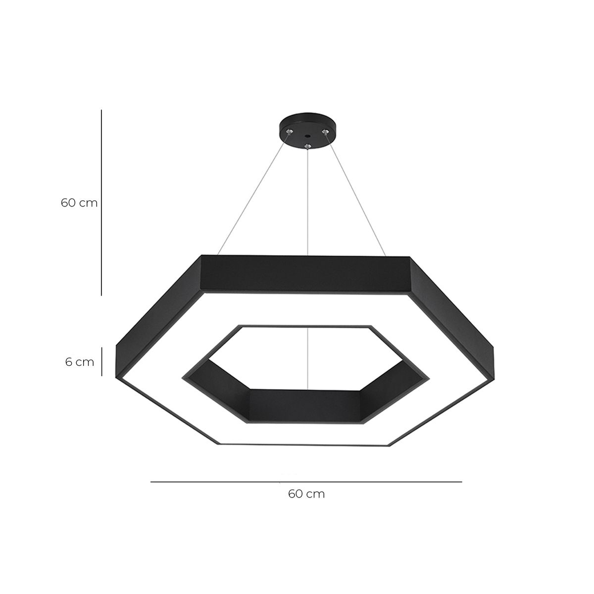 WANT - Lámpara Colgante Hexagonal Negra 42w- 60 cms CCT