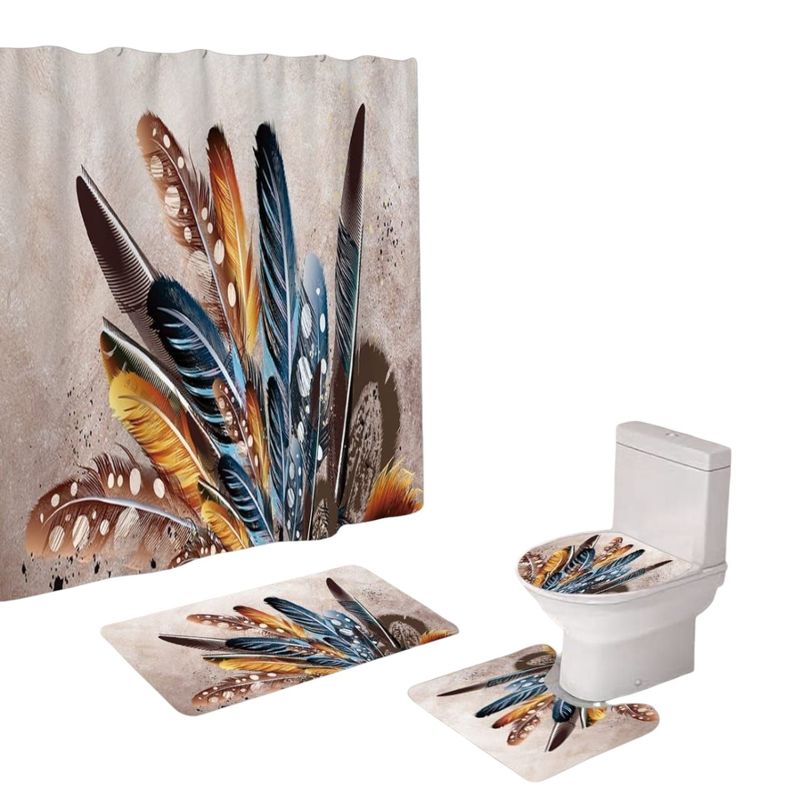 GENERICO - Juego De Baño Set De 4 Piezas Cortina + Tapa Wc + 2 Alfombra