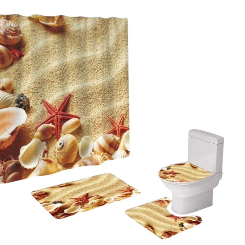 GENERICO - Juego De Baño Set De 4 Piezas Cortina + Tapa Wc + 2 Alfombra