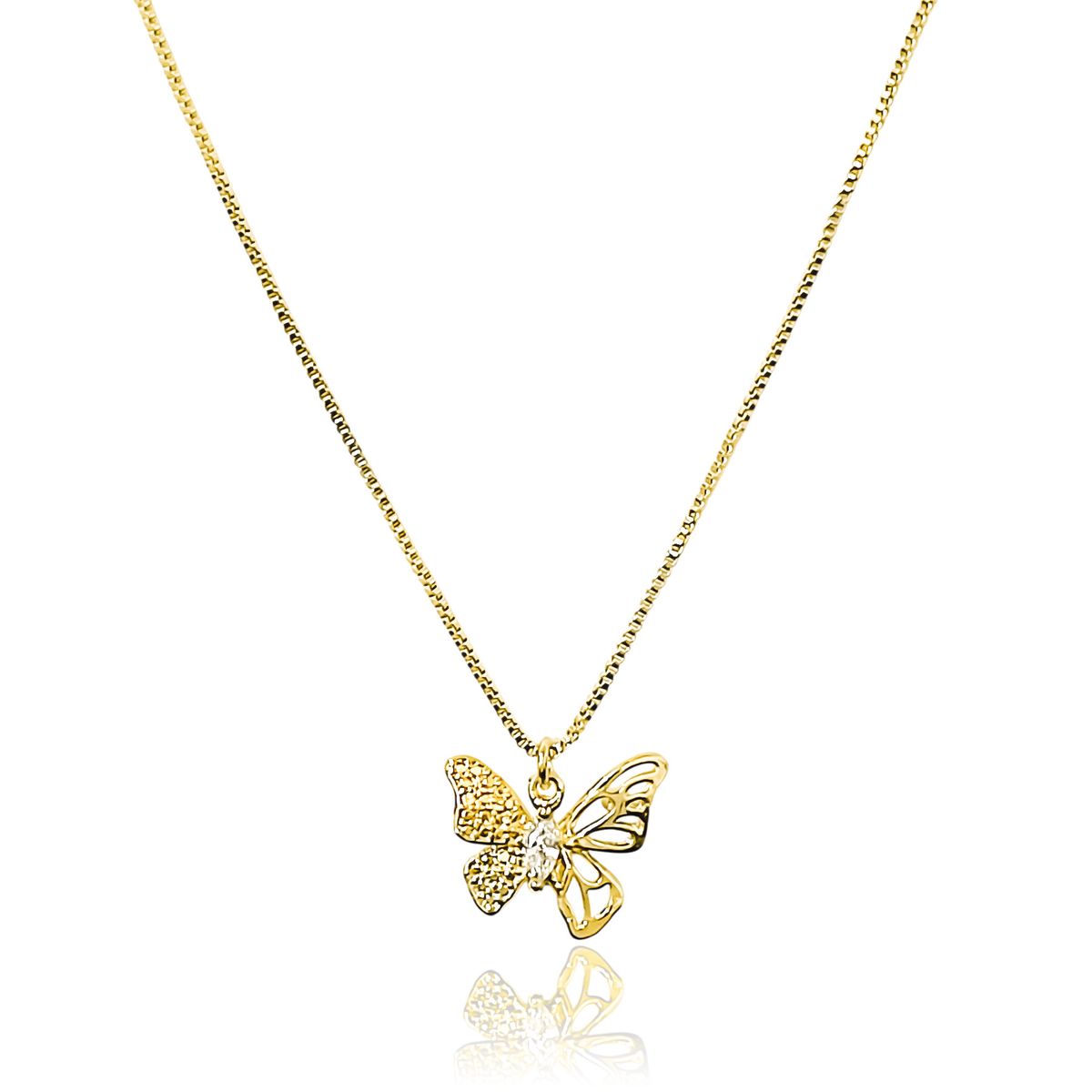 COGGIOLA - Collar Mariposa Rombo Circón Enchapado Oro 18K