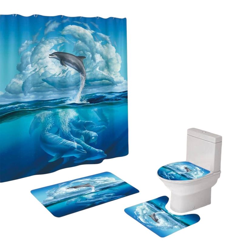 GENERICO - Juego De Baño Set De 4 Piezas Cortina + Tapa Wc + 2 Alfombra
