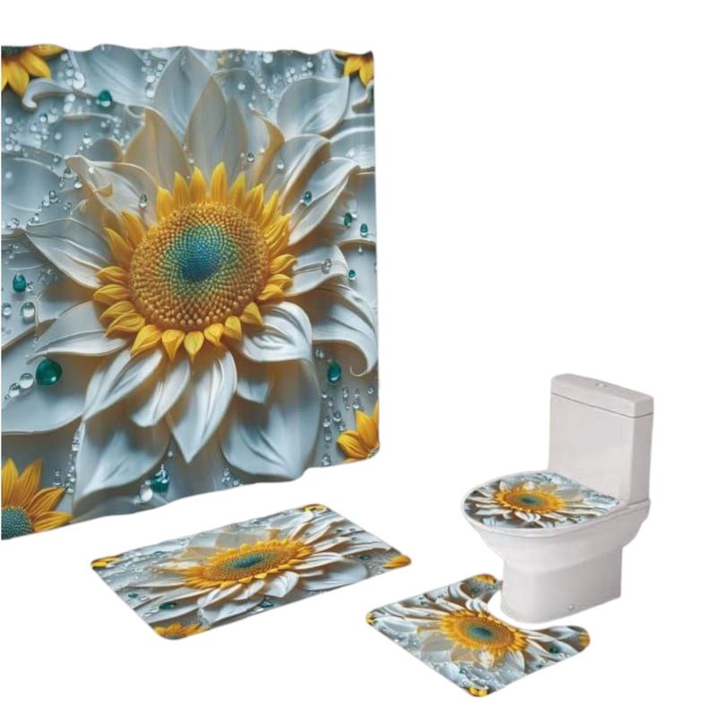 GENERICO - Juego De Baño Set De 4 Piezas Cortina + Tapa Wc + 2 Alfombra