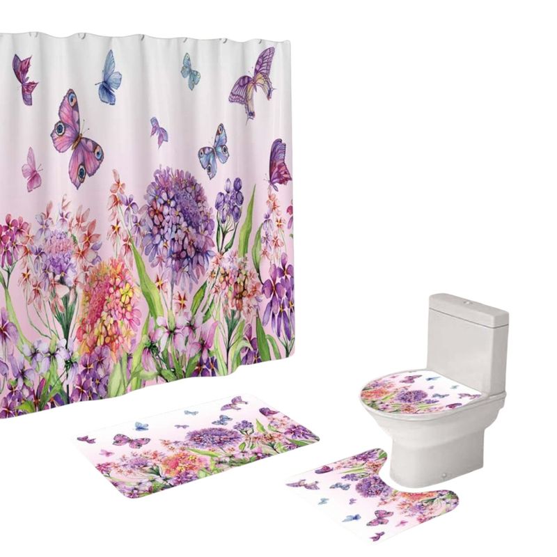 GENERICO - Juego De Baño Set De 4 Piezas Cortina + Tapa Wc + 2 Alfombra