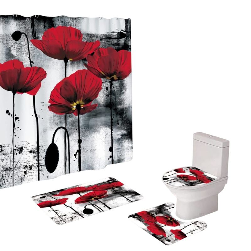 GENERICO - Juego De Baño Set De 4 Piezas Cortina + Tapa Wc + 2 Alfombra