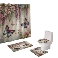 GENERICO - Juego De Baño Set De 4 Piezas Cortina + Tapa Wc + 2 Alfombra