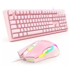GENERICO - Kit Gamer Rosado Onikuma Teclado G25 LED y Mouse RGB CW905.