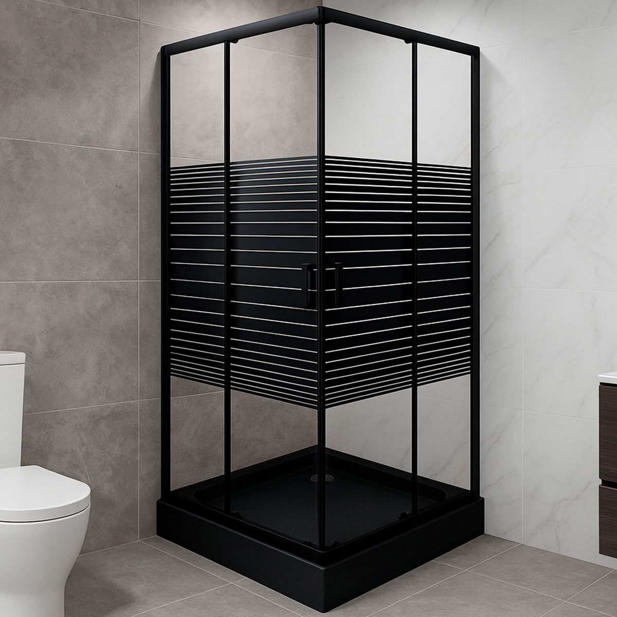 JOYTEK - Shower Recto Strava Negro 90x90x198cm Incluye Receptáculo