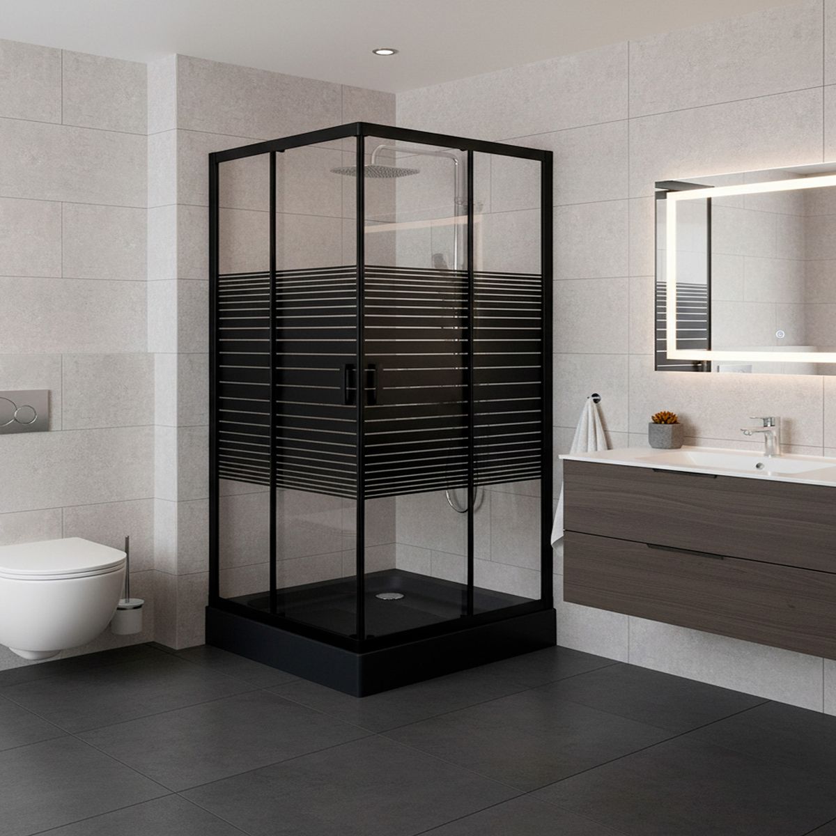 JOYTEK - Shower Recto Strava Negro 90x90x198cm Incluye Receptáculo