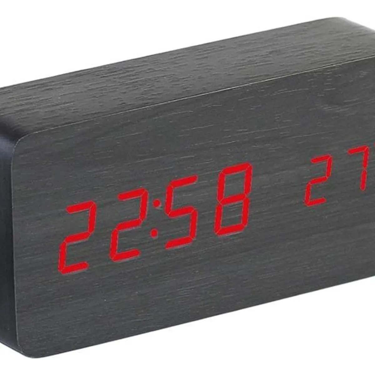 GENERICO - Despertador Cuadrado Digital de Madera con Alarma y Luz LED