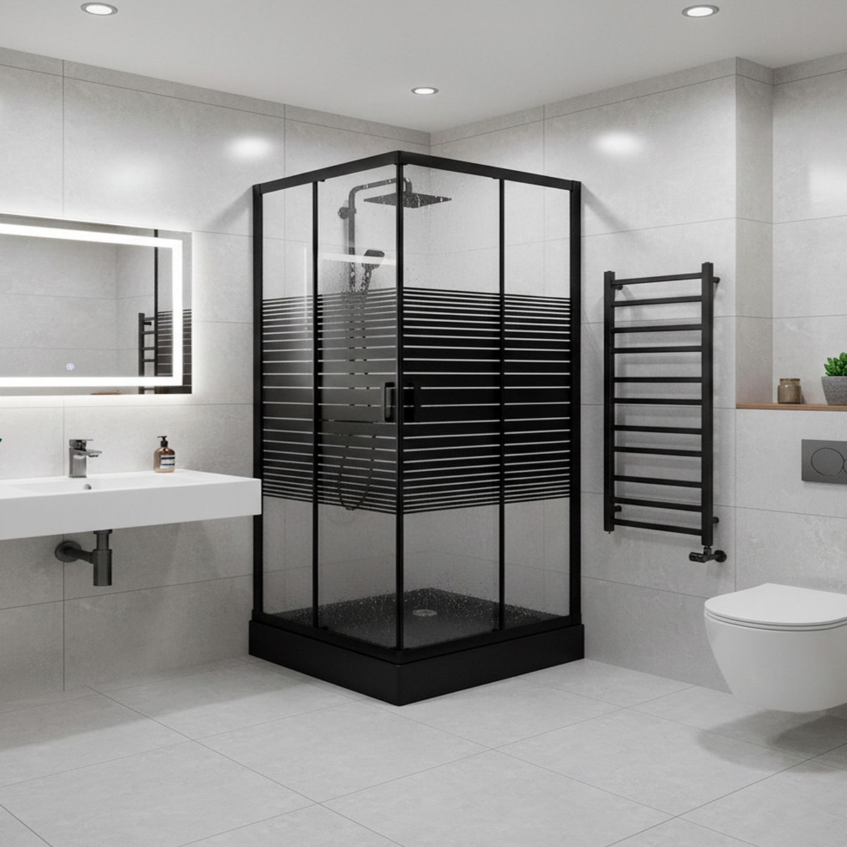 JOYTEK - Shower Recto Strava Negro 90x90x198cm Incluye Receptáculo