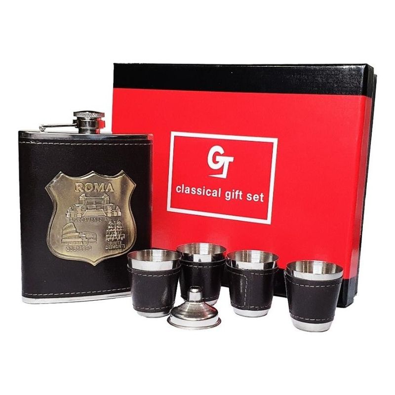 GENERICO - Set de Petaca y Tazas de Acero Inoxidable para Whisky