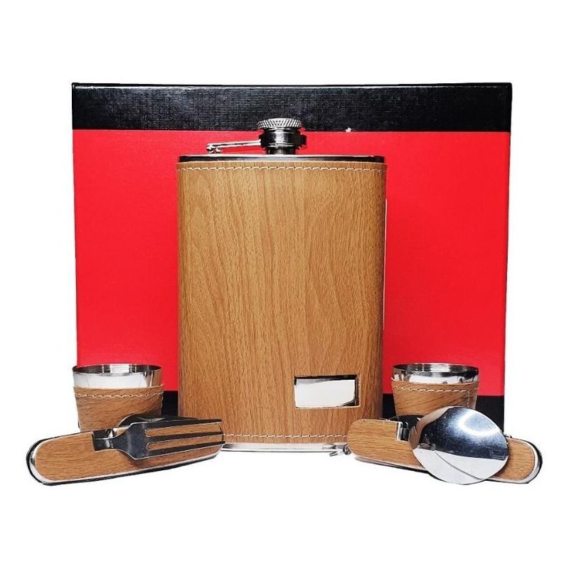GENERICO - Set Petaca de Acero Inoxidable 9oz con Vasos y Utensilios