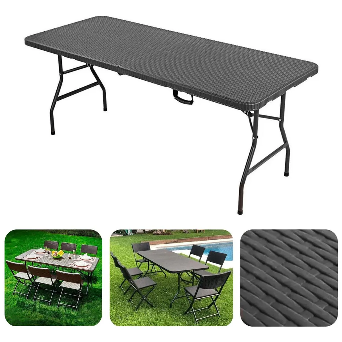 GENERICO - Mesa Plegable Tipo Rattan 180x75 cm para Jardín y Eventos