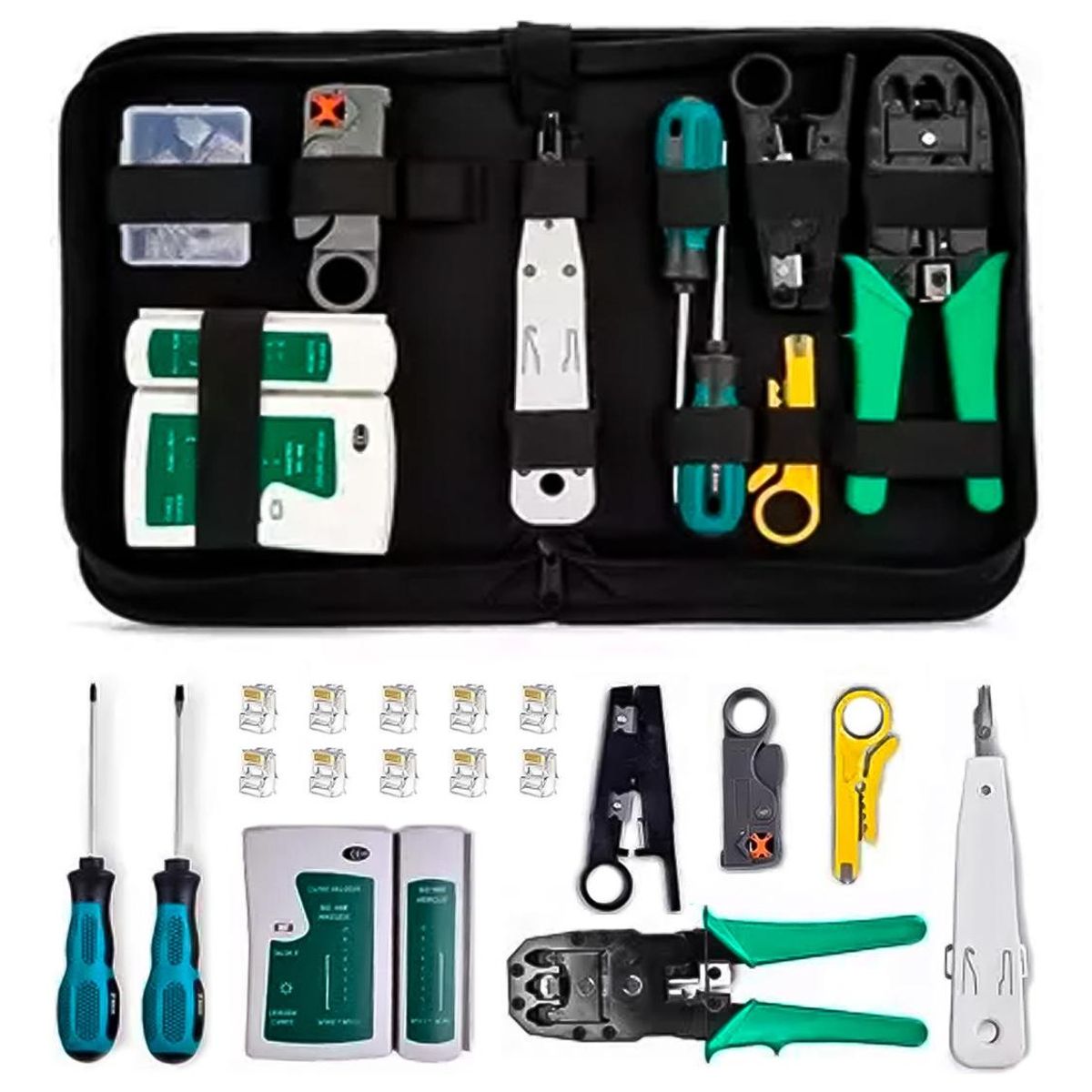 GENERICO - Kit de Herramientas para Redes RJ45 con Crimpadora y Probador