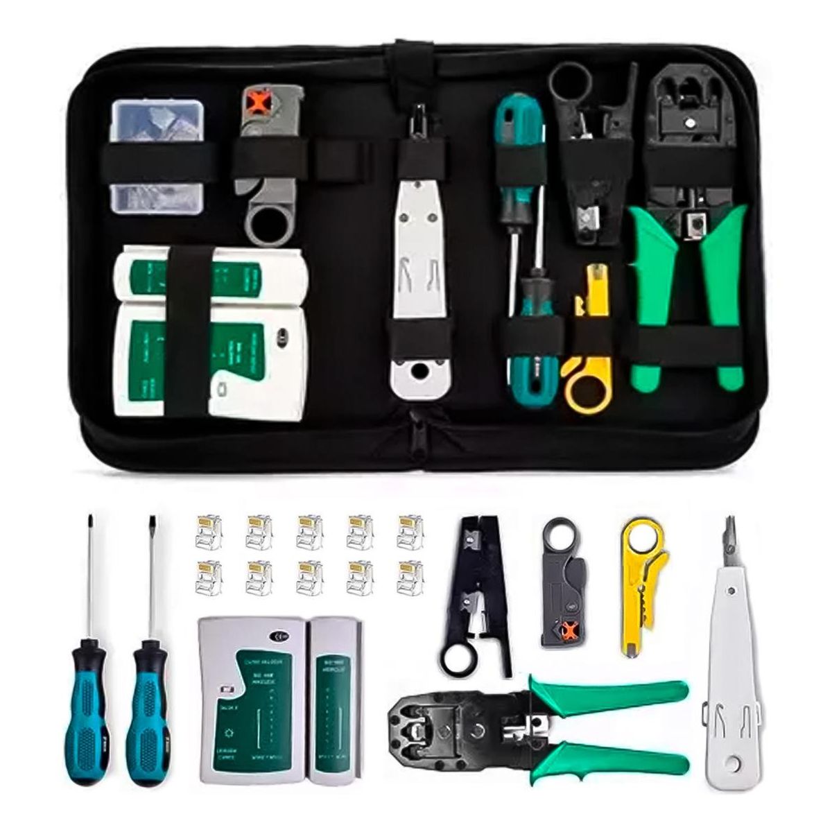 GENERICO - Kit de Herramientas para Redes RJ45 con Crimpadora y Probador