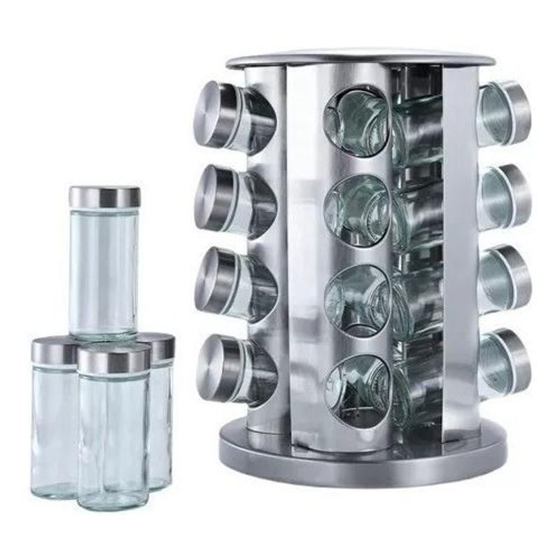 GENERICO - Rack Especiero Giratorio con 16 Frascos Transparentes