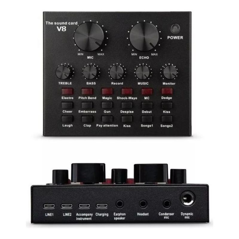 GENERICO - Interfaz de Audio USB V8 con Mezclador y Cables