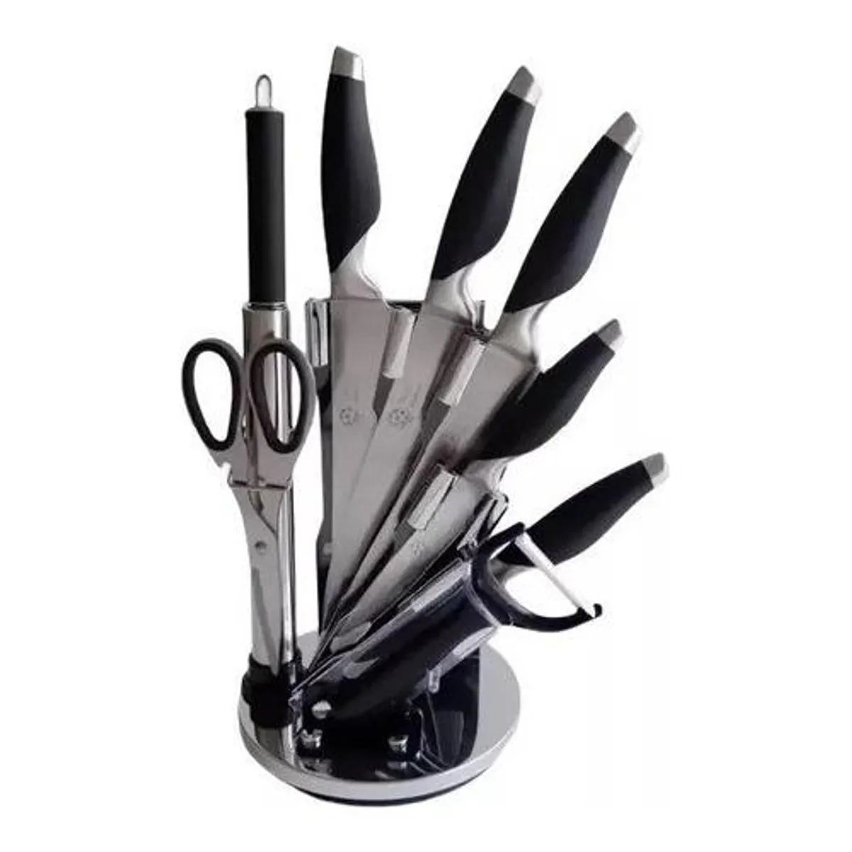 GENERICO - Juego de Cuchillos de Acero Inoxidable con Base - 9 Piezas