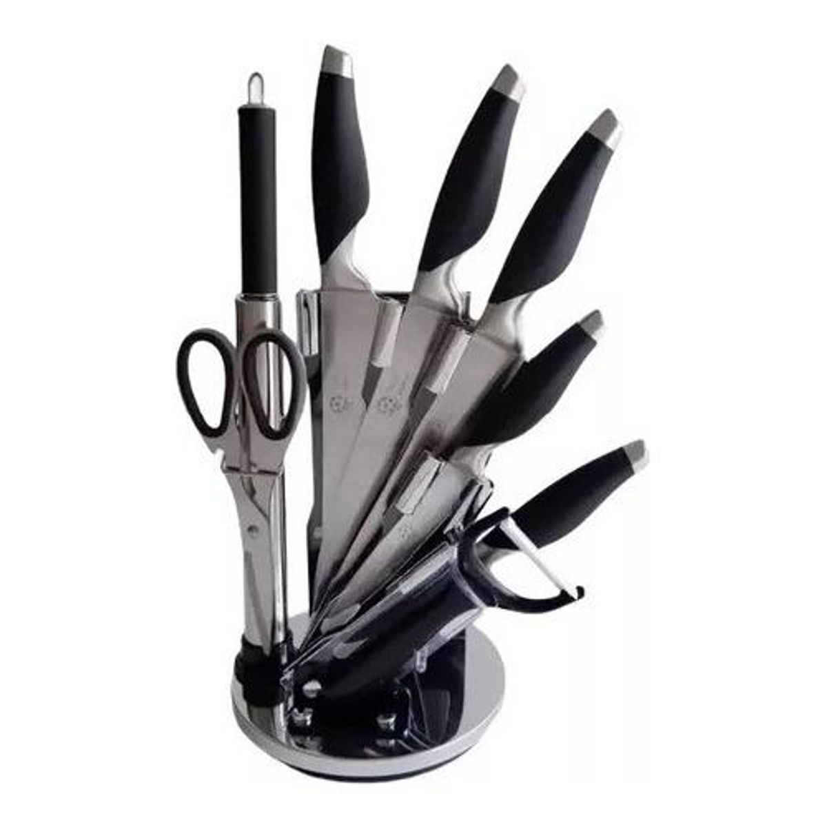 GENERICO - Juego de Cuchillos de Acero Inoxidable con Base - 9 Piezas