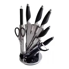 GENERICO - Juego de Cuchillos de Acero Inoxidable con Base - 9 Piezas