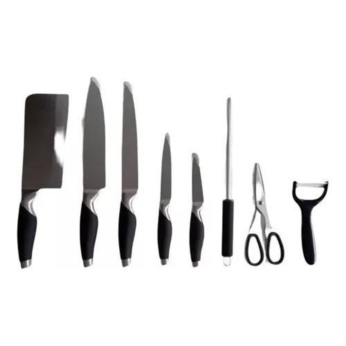 GENERICO - Juego de Cuchillos de Acero Inoxidable con Base - 9 Piezas