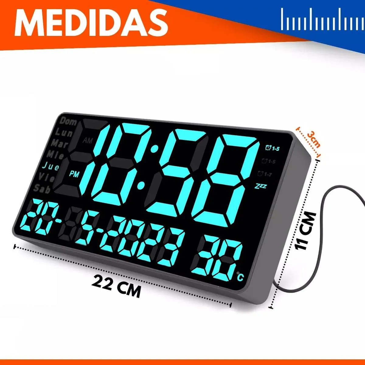 GENERICO - Reloj Digital LED de Pared con Calendario y Temperatura
