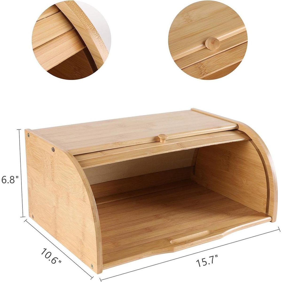 GENERICO - Caja de Pan de Madera de Bambú con Tapa Enrollable Grande.