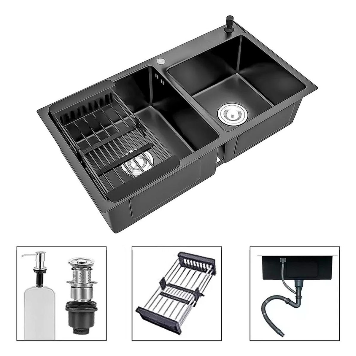 GENERICO - Lavaplatos Doble 78x43cm Acero Inoxidable Cepillado