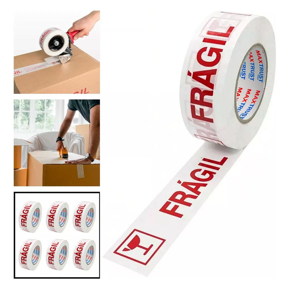 GENERICO - Pack de Cinta Embalaje Frágil 50m x 48mm - 6 Unidades