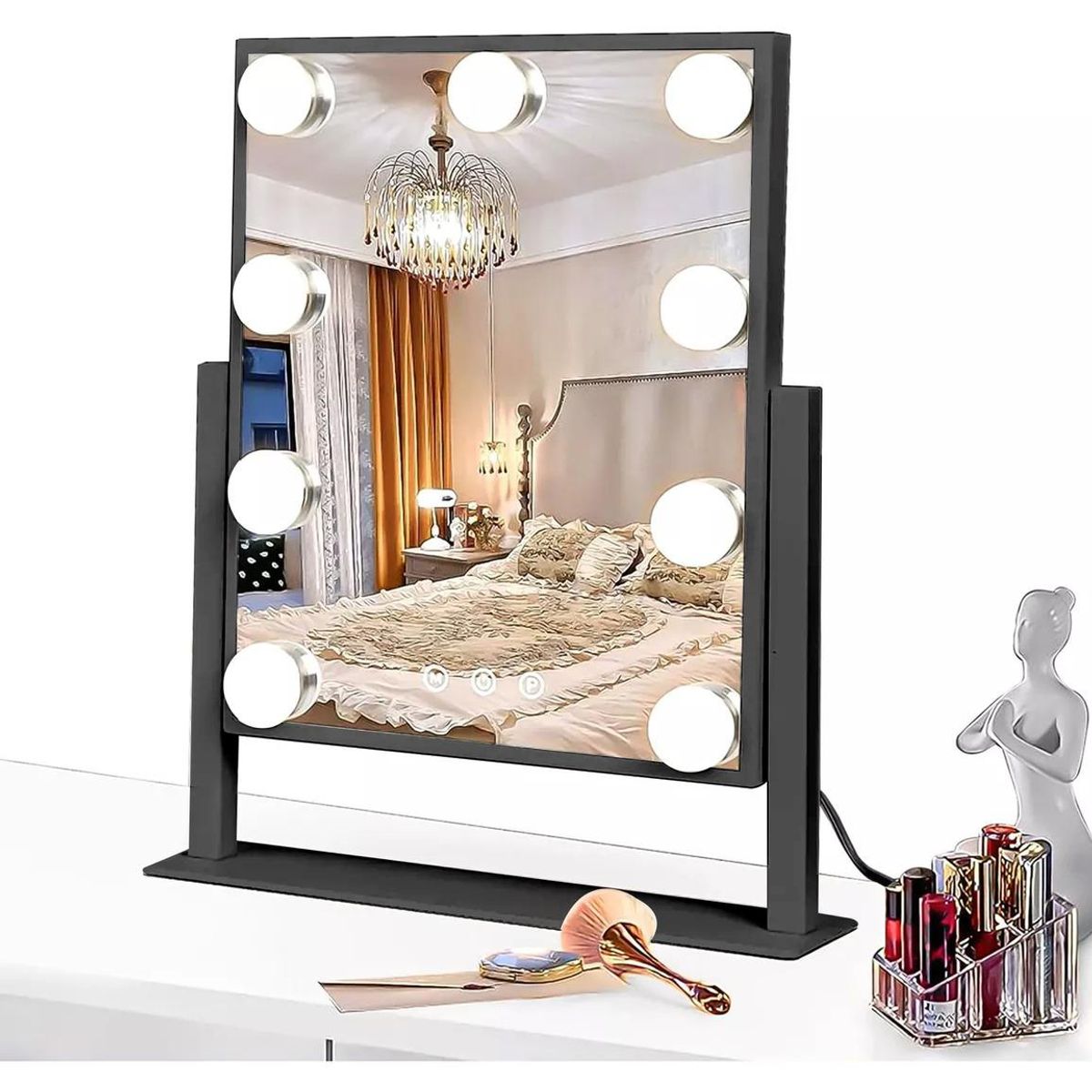 GENERICO - Espejo de Tocador LED Profesional con 9 Luces y USB