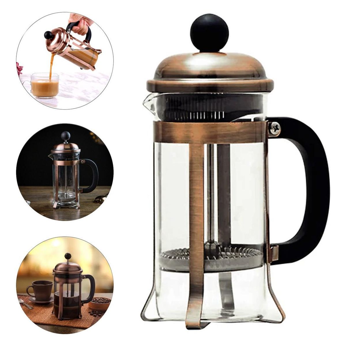 GENERICO - Cafetera Prensa Francesa Bronce y Vidrio - 600ml