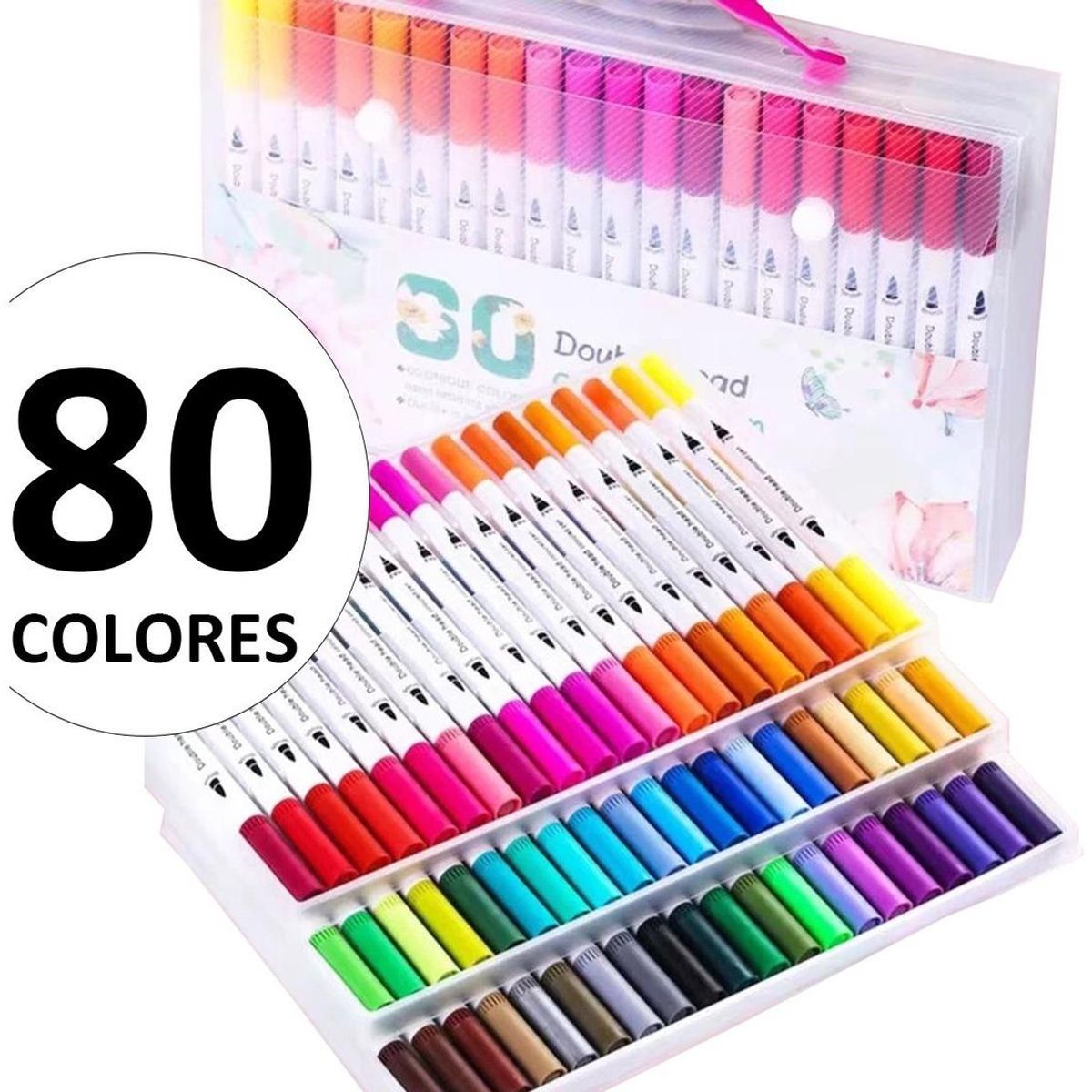 GENERICO - 80 Marcadores Doble Punta Tipo Pincel de Colores Vivos
