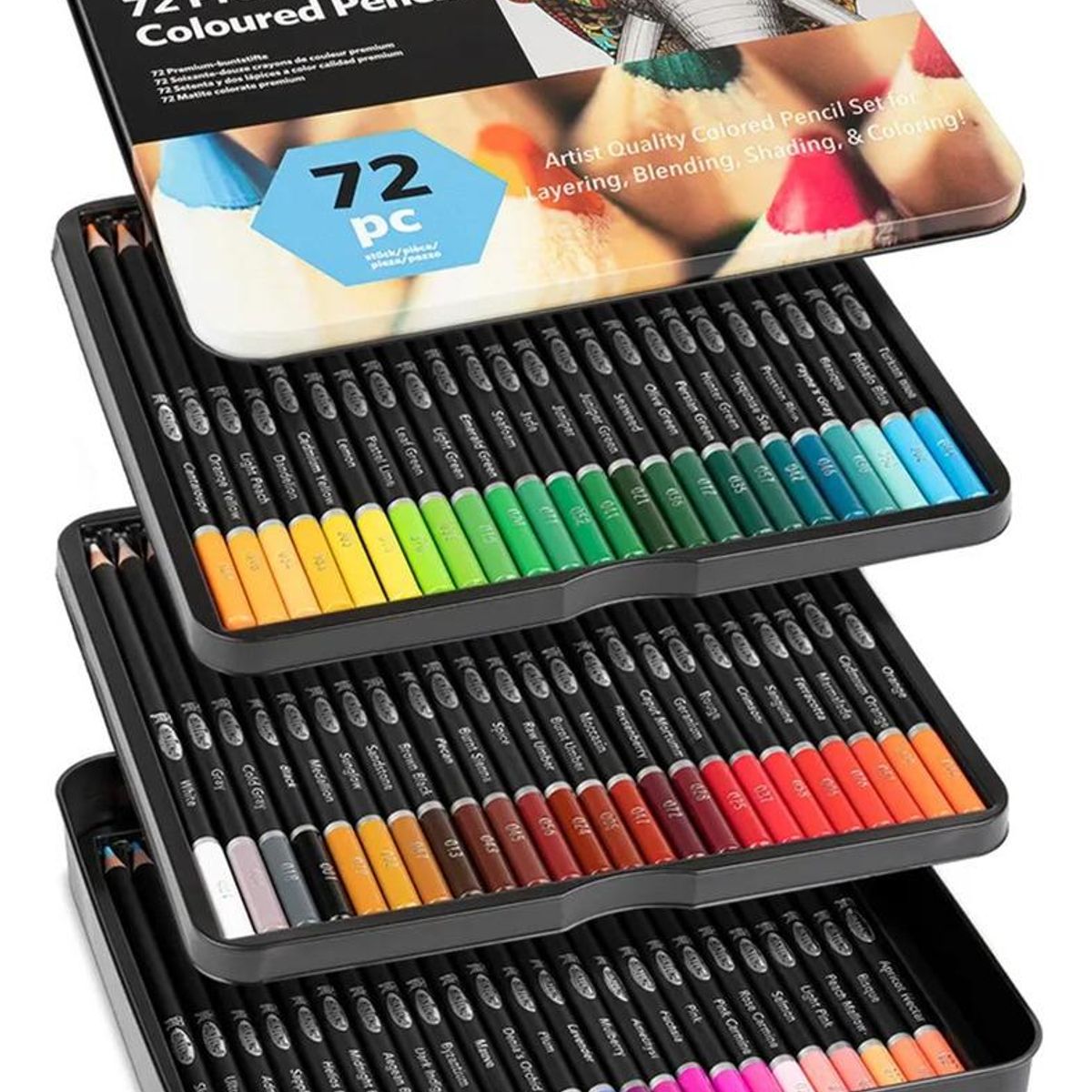 GENERICO - Set de 72 Lápices de Colores Profesionales en Caja de Metal