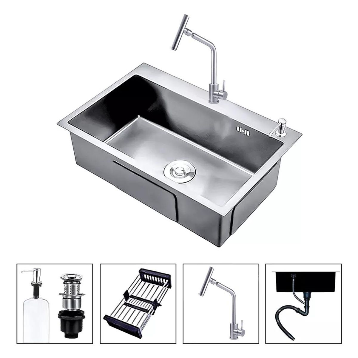 GENERICO - Lavaplatos Doble con Llave 2 Modos 60x45 cm Acero Inoxidable