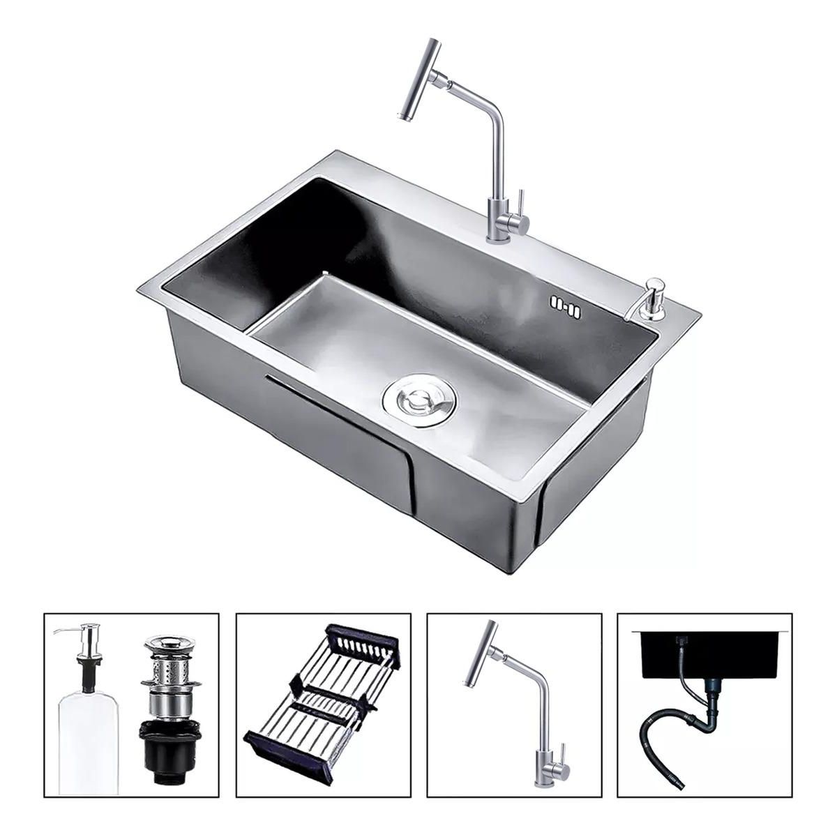 GENERICO - Lavaplatos Doble con Llave 2 Modos 60x45 cm Acero Inoxidable