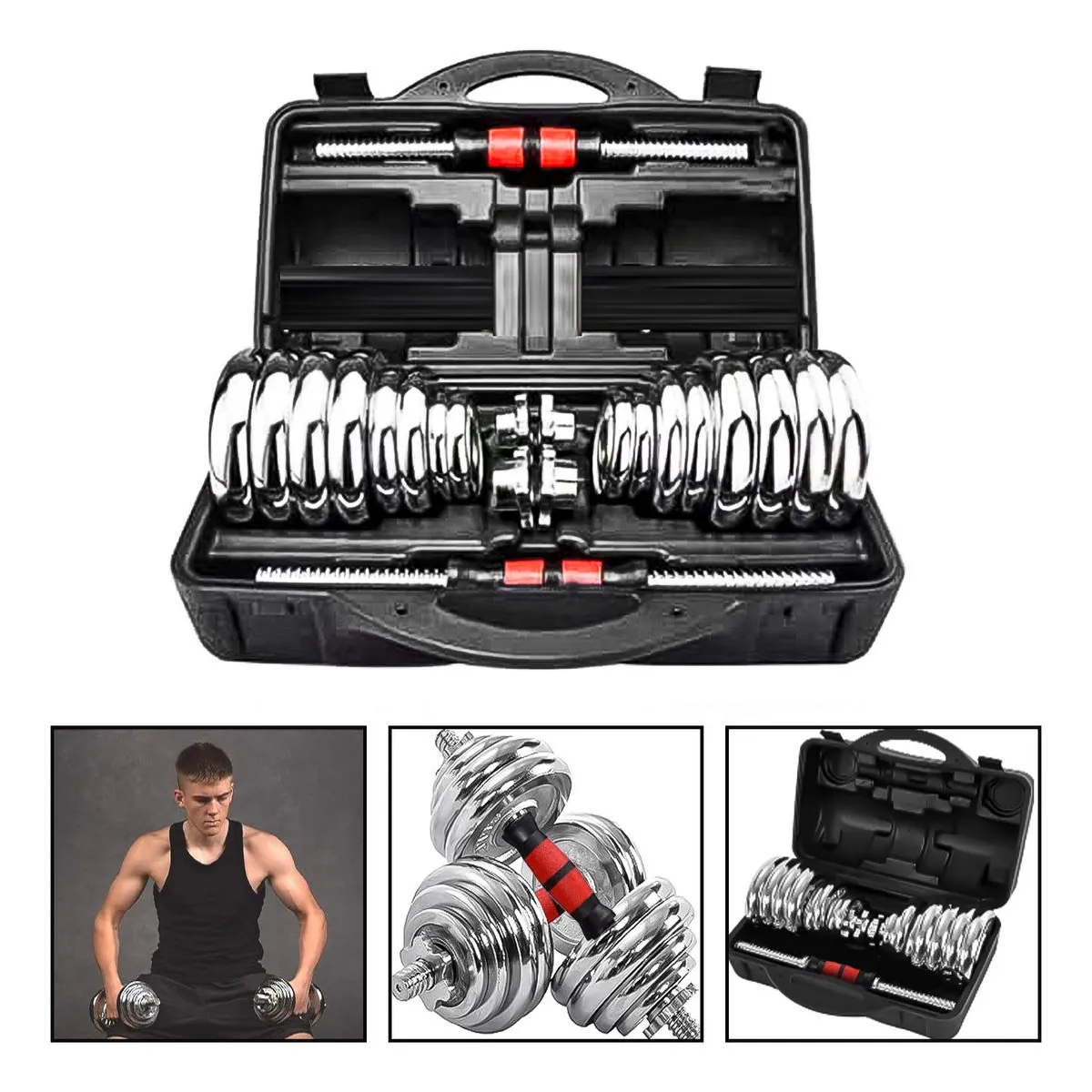 GENERICO - Set de Mancuernas Ajustables de Cromo 30 Kg con Maletín