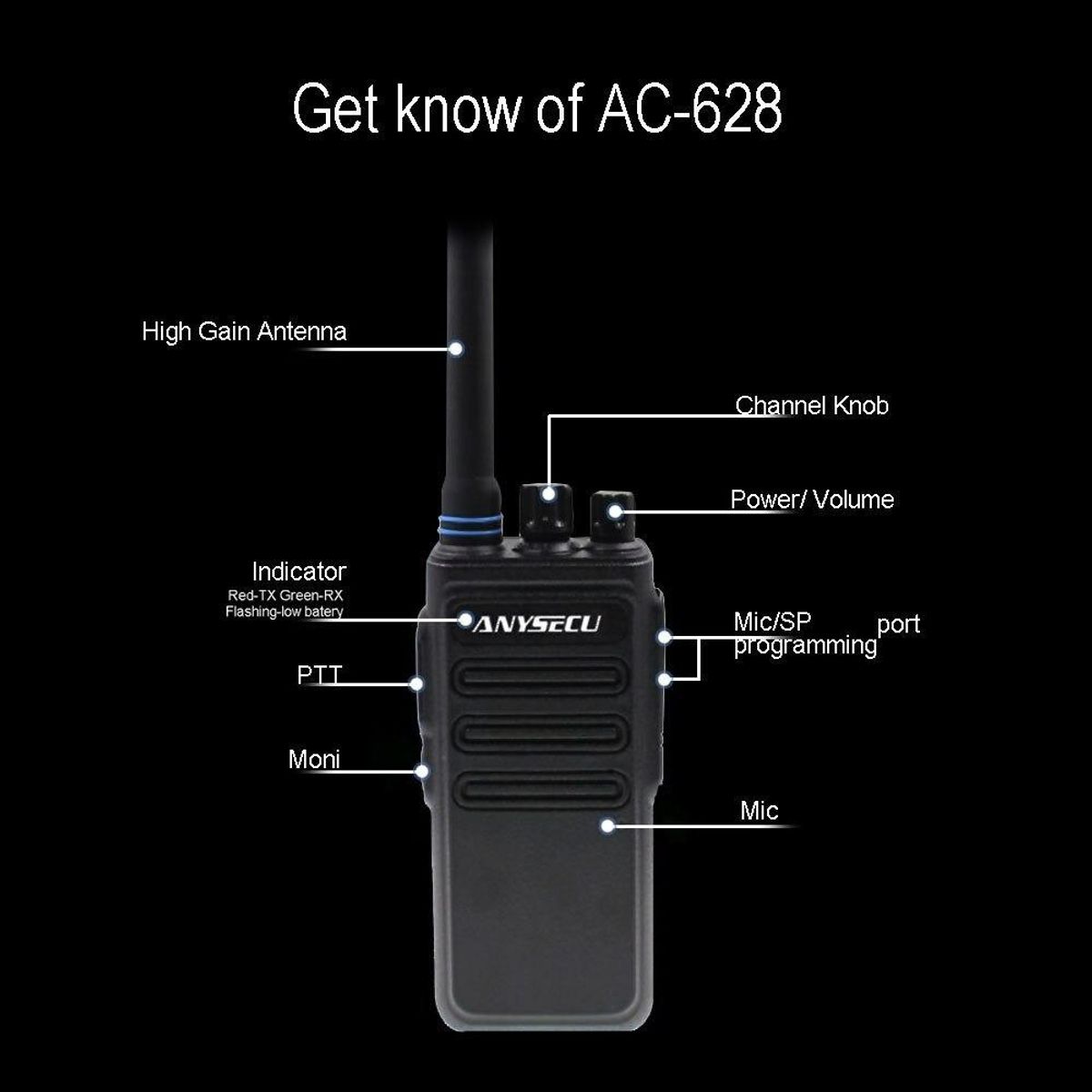 GENERICO - Walkie Talkie UHF con 16 Canales y 5800mAh