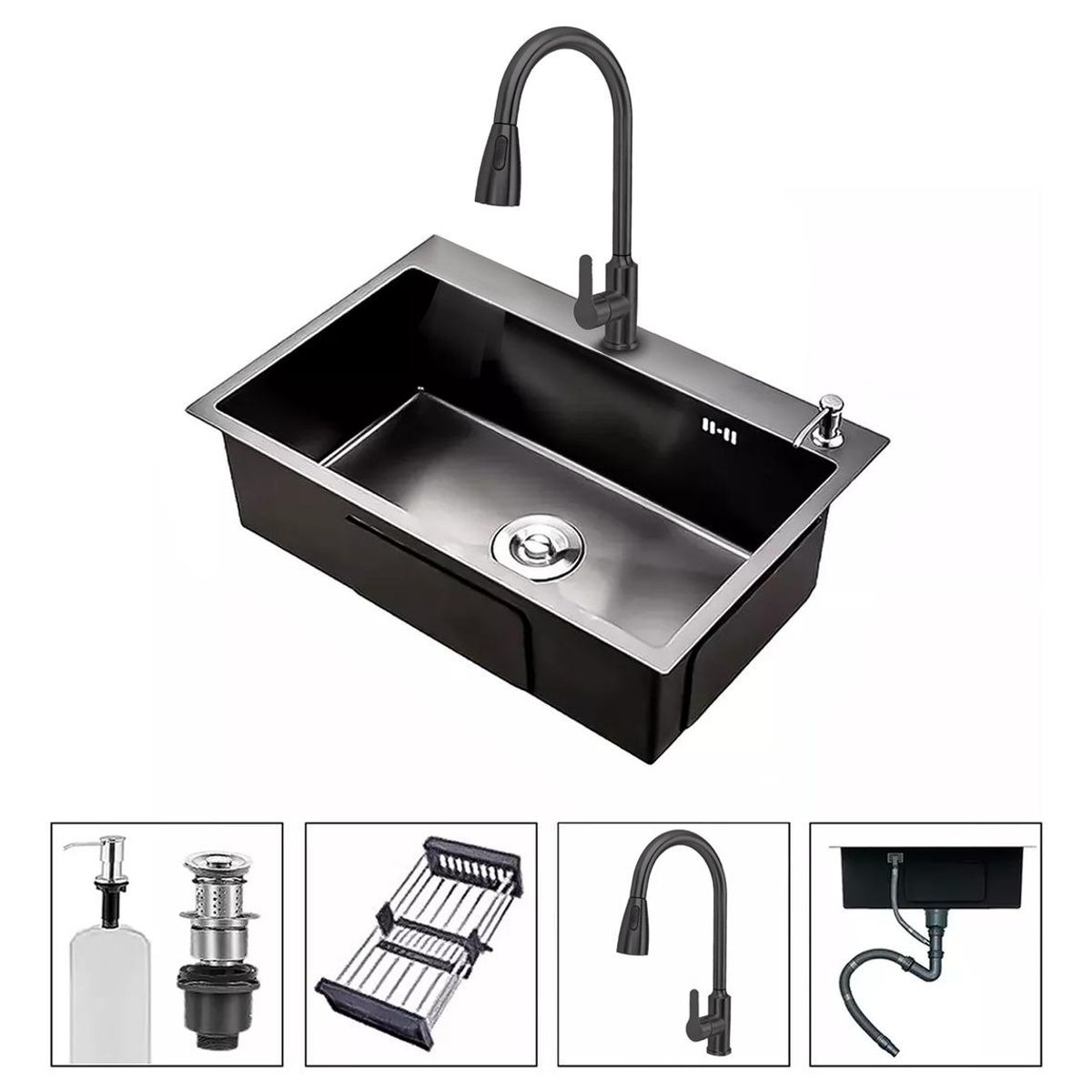 GENERICO - Lavaplato Doble de Acero Inoxidable con Llave 2 Funciones 68x45cm