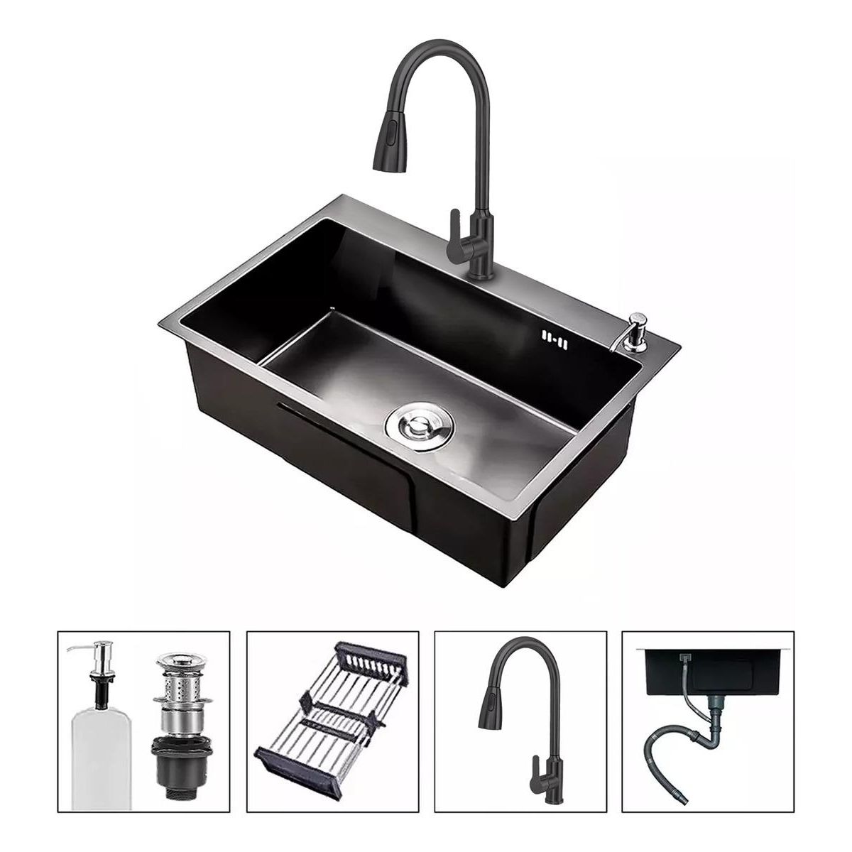 GENERICO - Lavaplato Doble de Acero Inoxidable con Llave 2 Funciones 68x45cm