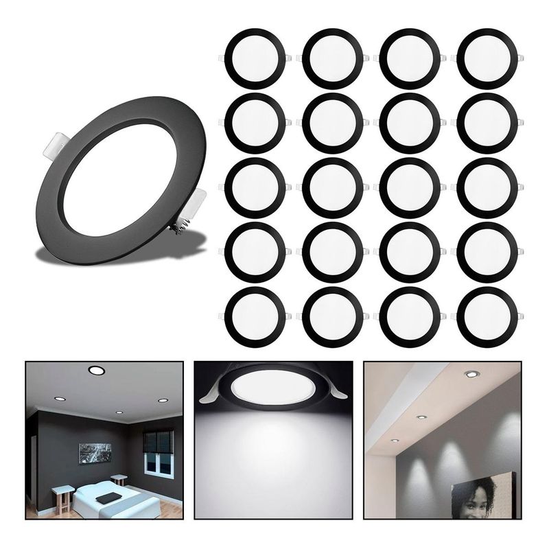 GENERICO - Pack de 20 Focos LED Embutidos 18W Luz Fría Borde Negro