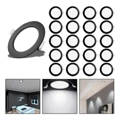 GENERICO - Pack de 20 Focos LED Embutidos 18W Luz Fría Borde Negro