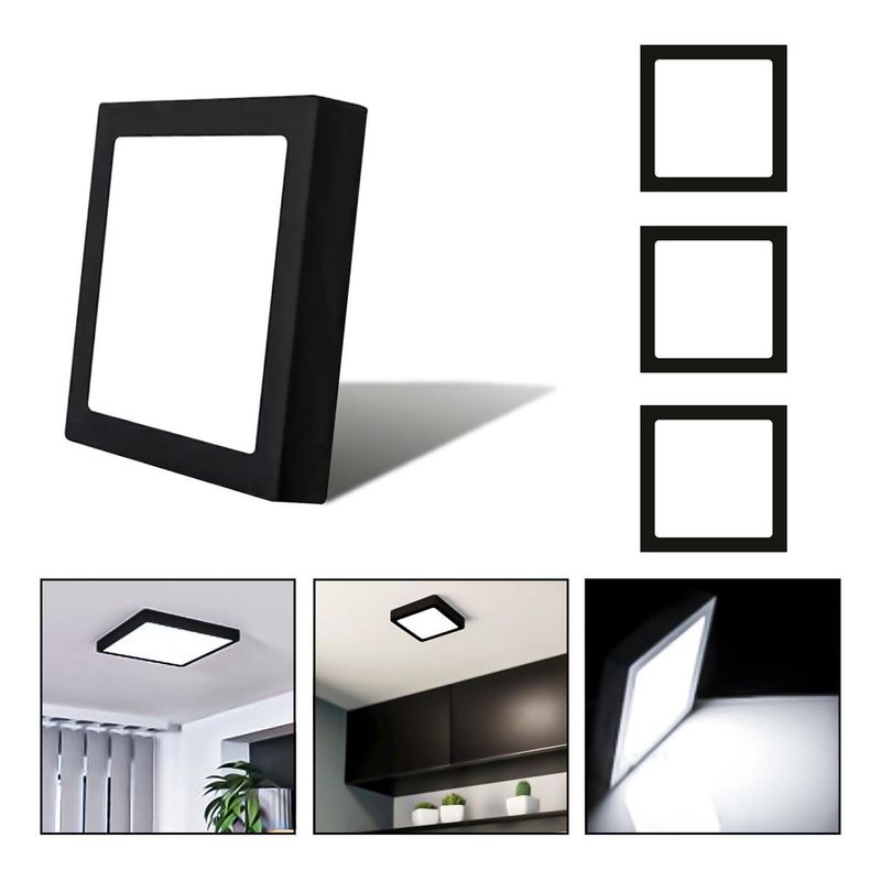 GENERICO - Pack de 3 Focos LED Cuadrados 12W Borde Negro Frío
