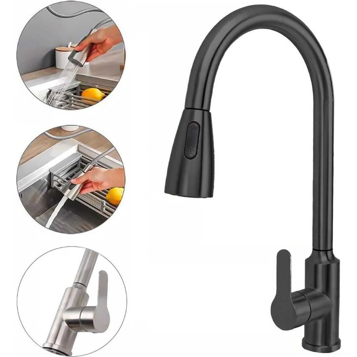 GENERICO - Llave Monomando Extensible para Cocina Color Negro