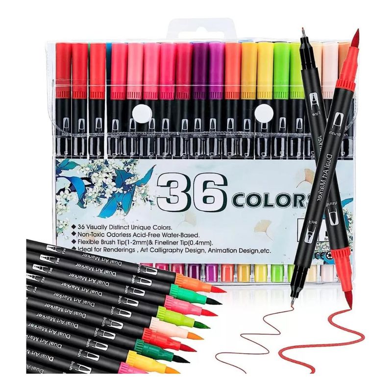 GENERICO - Set de Plumones Doble Punta 36 Colores para Arte y Dibujo