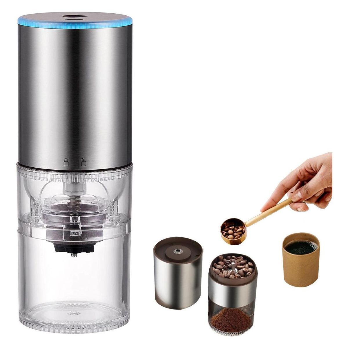 GENERICO - Molino de Café y Especias Inalámbrico USB de Acero Inoxidable