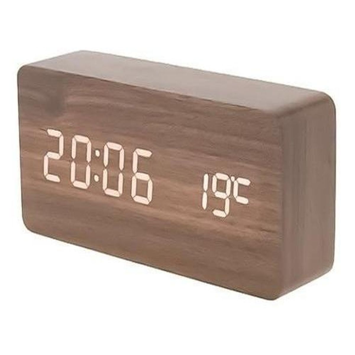 GENERICO - Reloj Despertador Digital de Madera con Luz LED